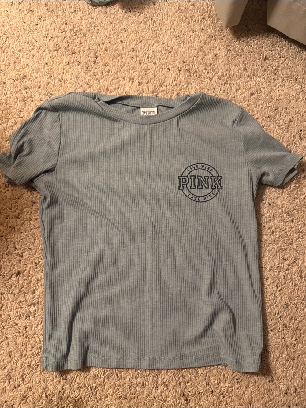 PINK Victoria's Secret Ribbed Short Sleeve Tee in Dusty Blue